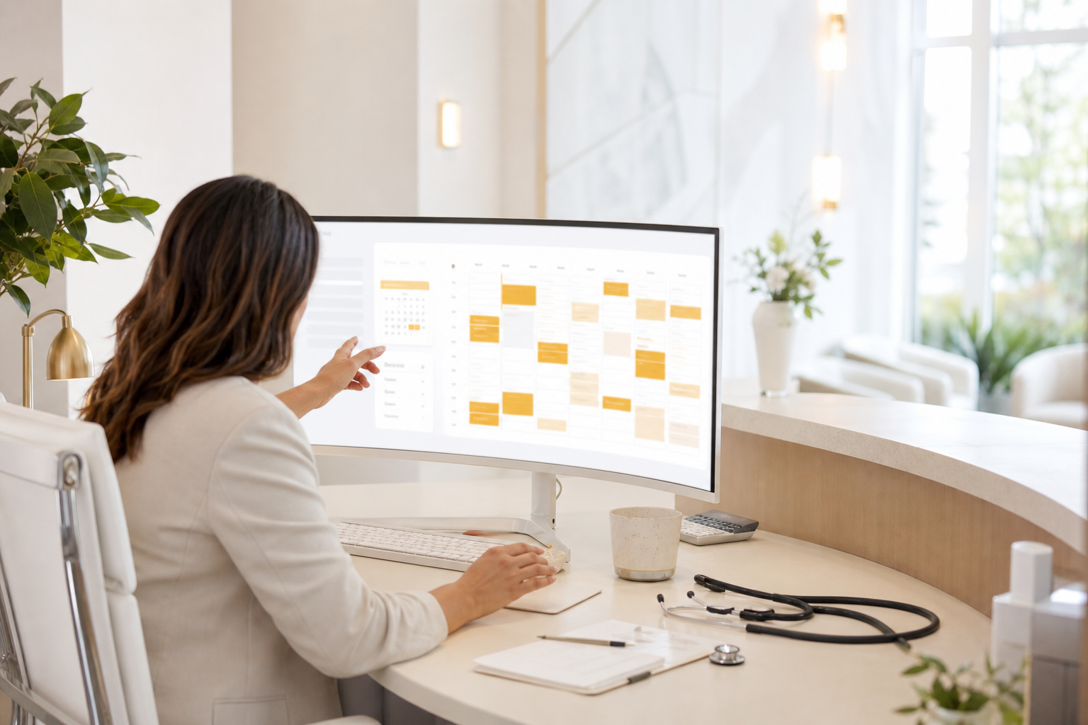 Healthcare clinic management software on modern displays
