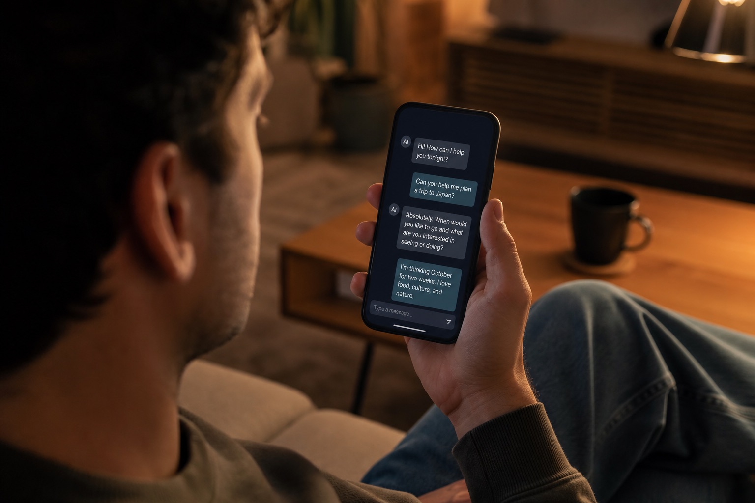 Person using a mobile AI chat assistant to get answers outside office hours