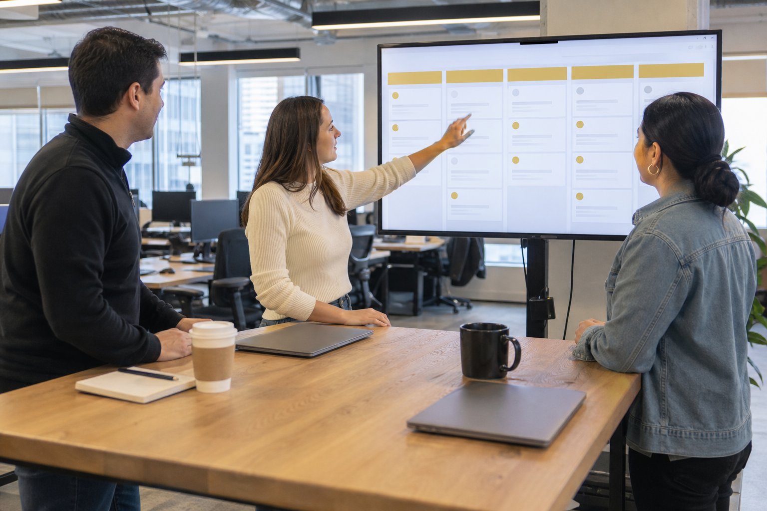 Sales operations team using a workflow-oriented CRM interface during the working day