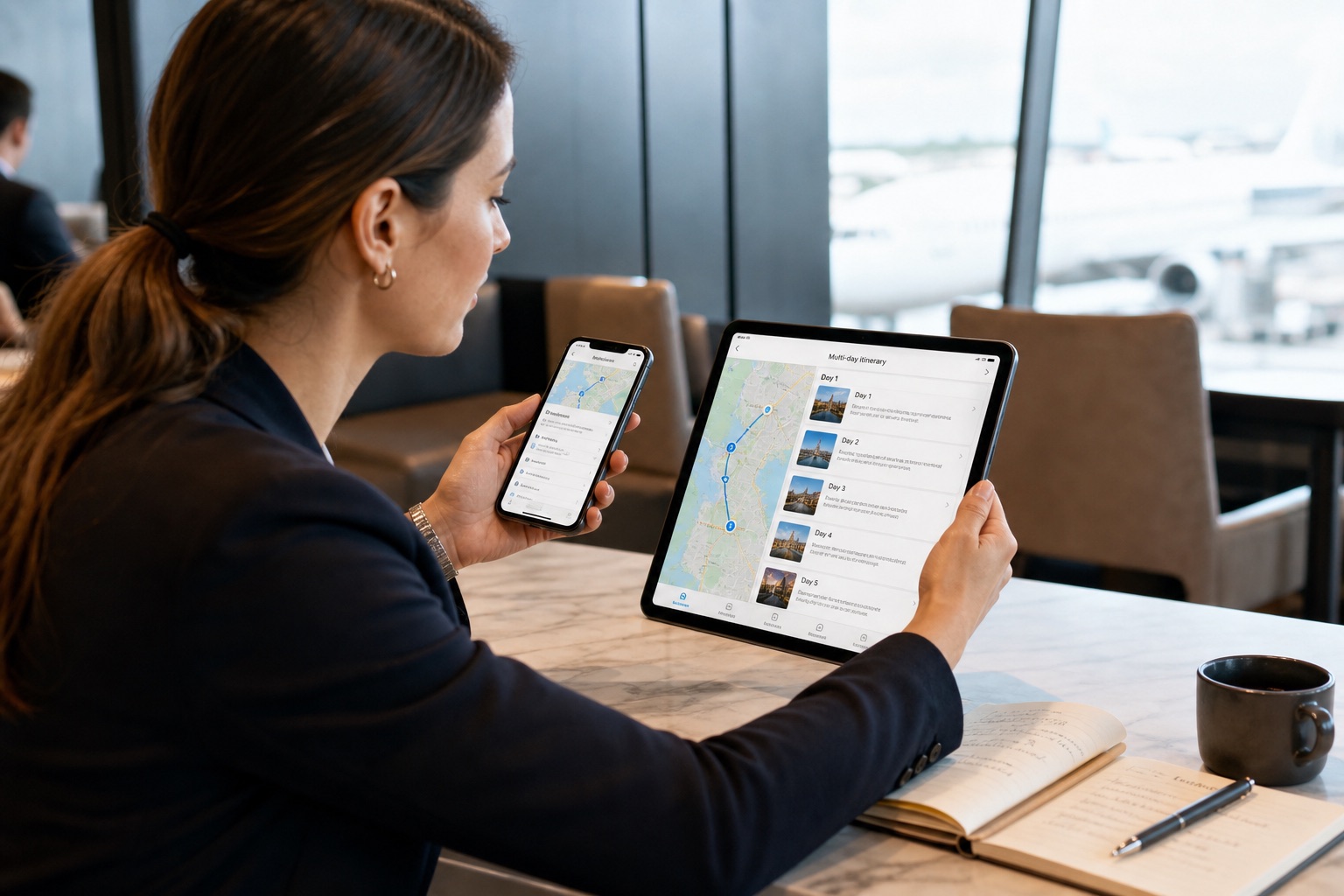 Travel consultant using a clear itinerary and booking interface during trip design