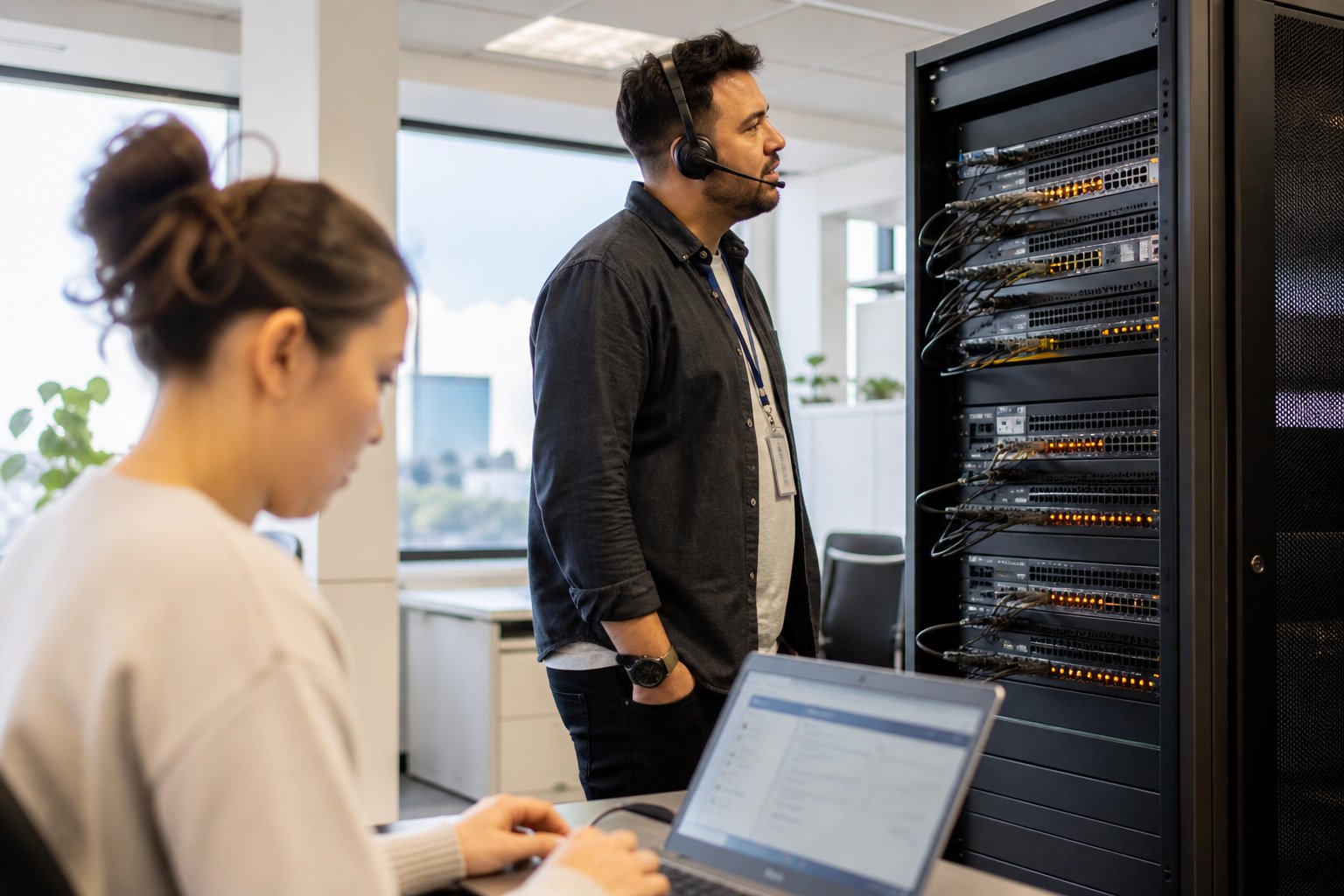Help desk engineer supporting infrastructure and tickets in a live operations bay